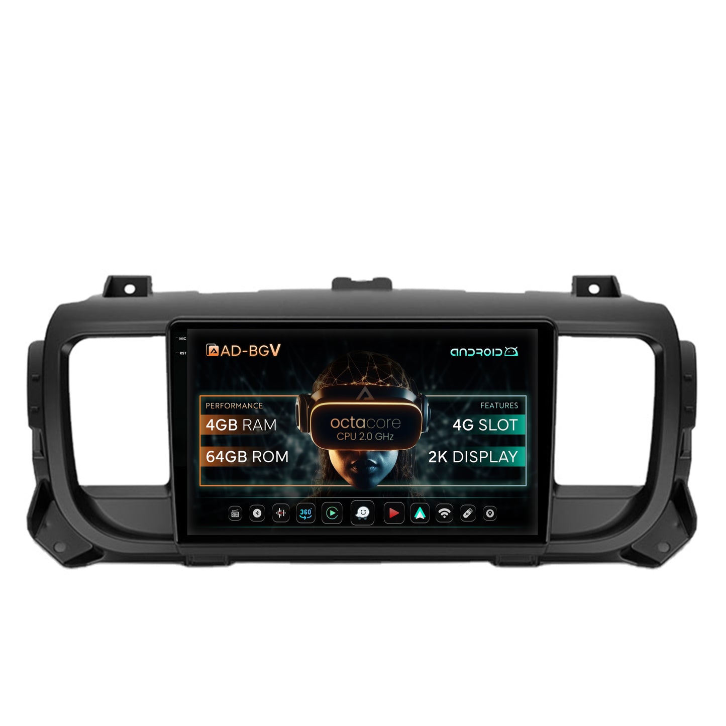 Navigatie Citroen Jumpy / Peugeot Expert (2017-2021), Android, V-Octacore / 4GB RAM + 64GB ROM, 9.5 Inch - AD-BGV9004+AD-BGRKIT348