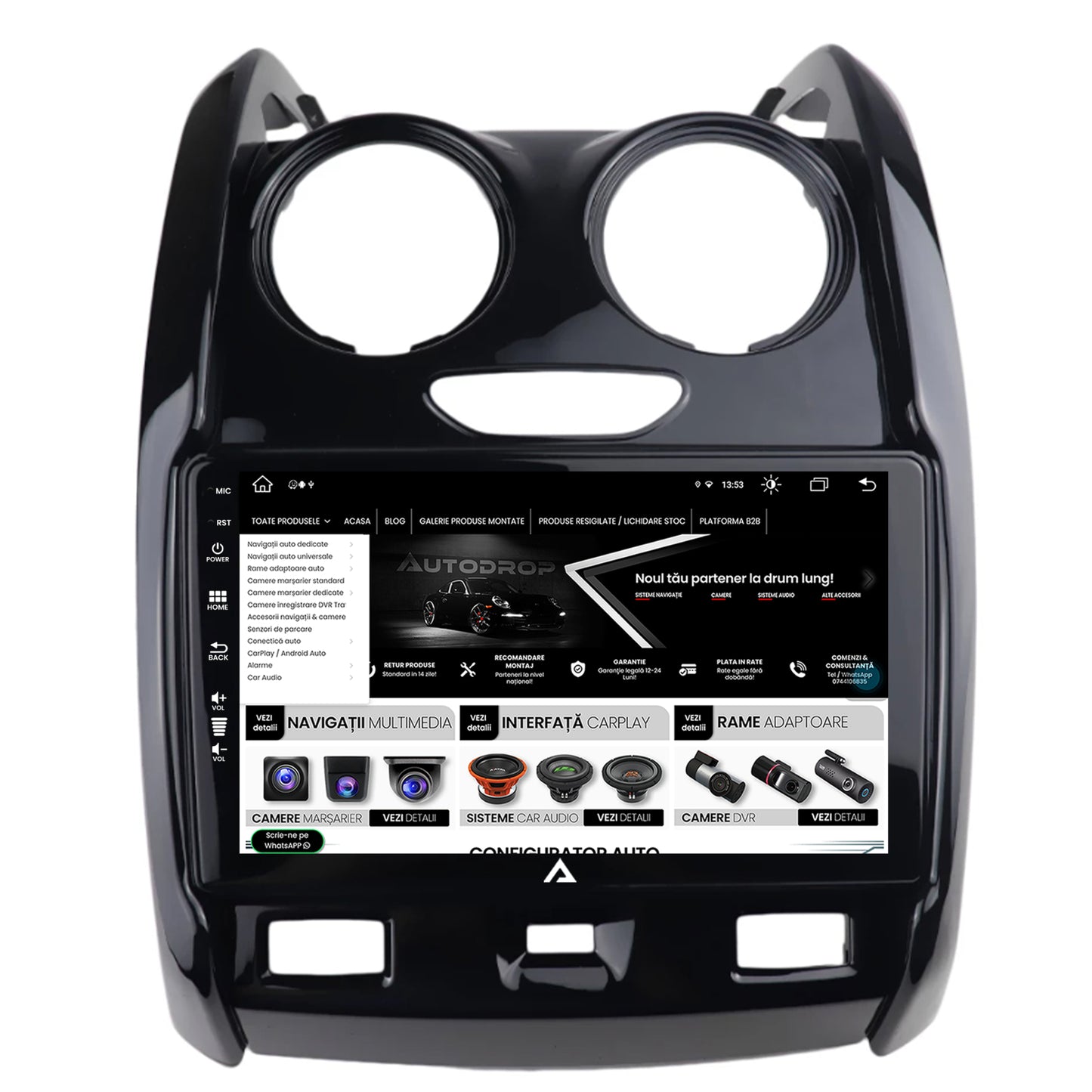 Navigatie Dacia Duster (2012-2019), Android, Z-Octacore / 8GB RAM + 256GB ROM, 9 Inch - AD-BGZ9008+AD-BGRKIT366V2