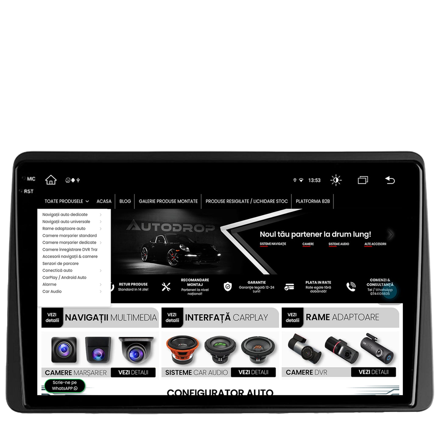 Navigatie Dacia Duster (2018-2021), Android, X-Octacore / 8GB RAM + 256GB ROM, 10.36 Inch - AD-BGX10008+AD-BGRKIT374