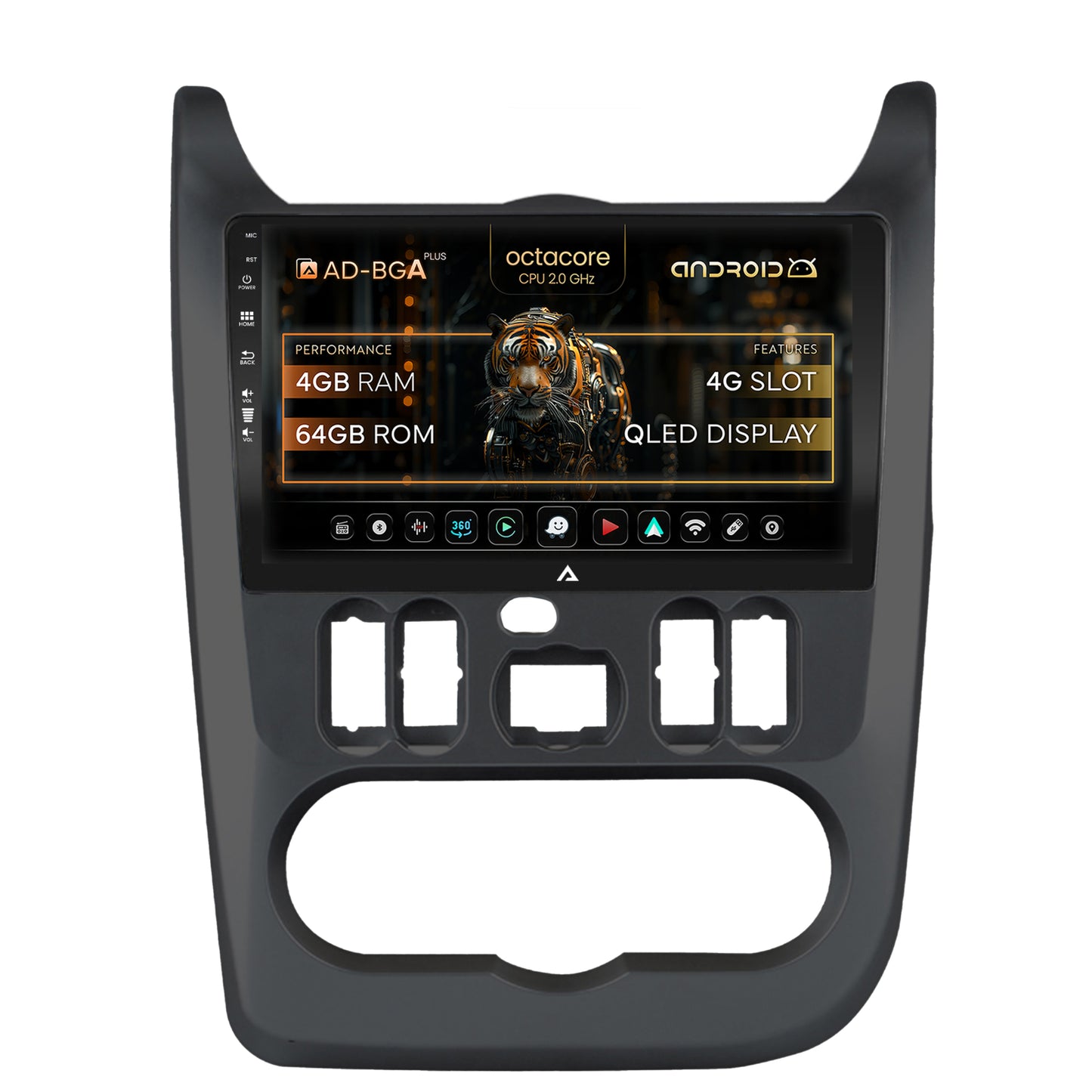 Navigatie Dacia Logan / Duster / Sandero (2009-2013), Android, A-Octacore / 4GB RAM + 64GB ROM, 9 Inch - AD-BGA9004+AD-BGRKIT367B