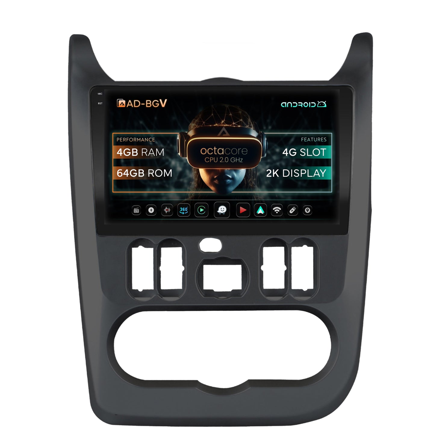 Navigatie Dacia Logan, Duster, Sandero (2009-2013), Android, V-Octacore / 4GB RAM + 64GB ROM, 9.5 Inch - AD-BGV9004+AD-BGRKIT367B