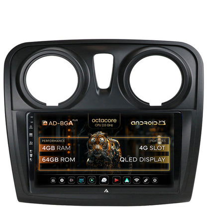Navigatie Dacia Logan / Sandero, Android, A-Octacore / 4GB RAM + 64GB ROM, 9 Inch - AD-BGA9004+AD-BGRKIT376