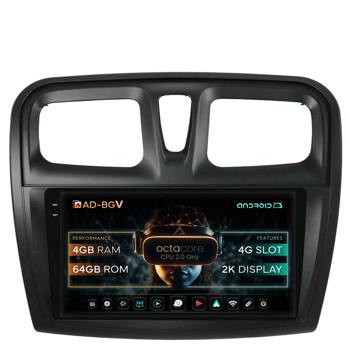 Navigatie Dacia Logan / Sandero, Android, V-Octacore / 4GB RAM + 64GB ROM, 9.5 Inch - AD-BGV9004+AD-BGRKIT375