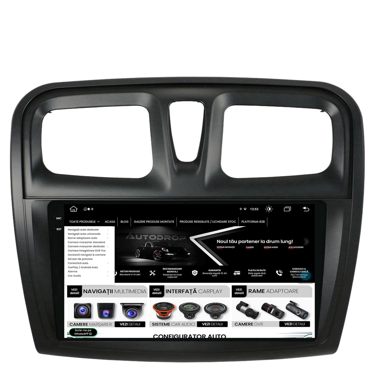 Navigatie Dacia Logan / Sandero, Android, V-Octacore / 4GB RAM + 64GB ROM, 9.5 Inch - AD-BGV9004+AD-BGRKIT375
