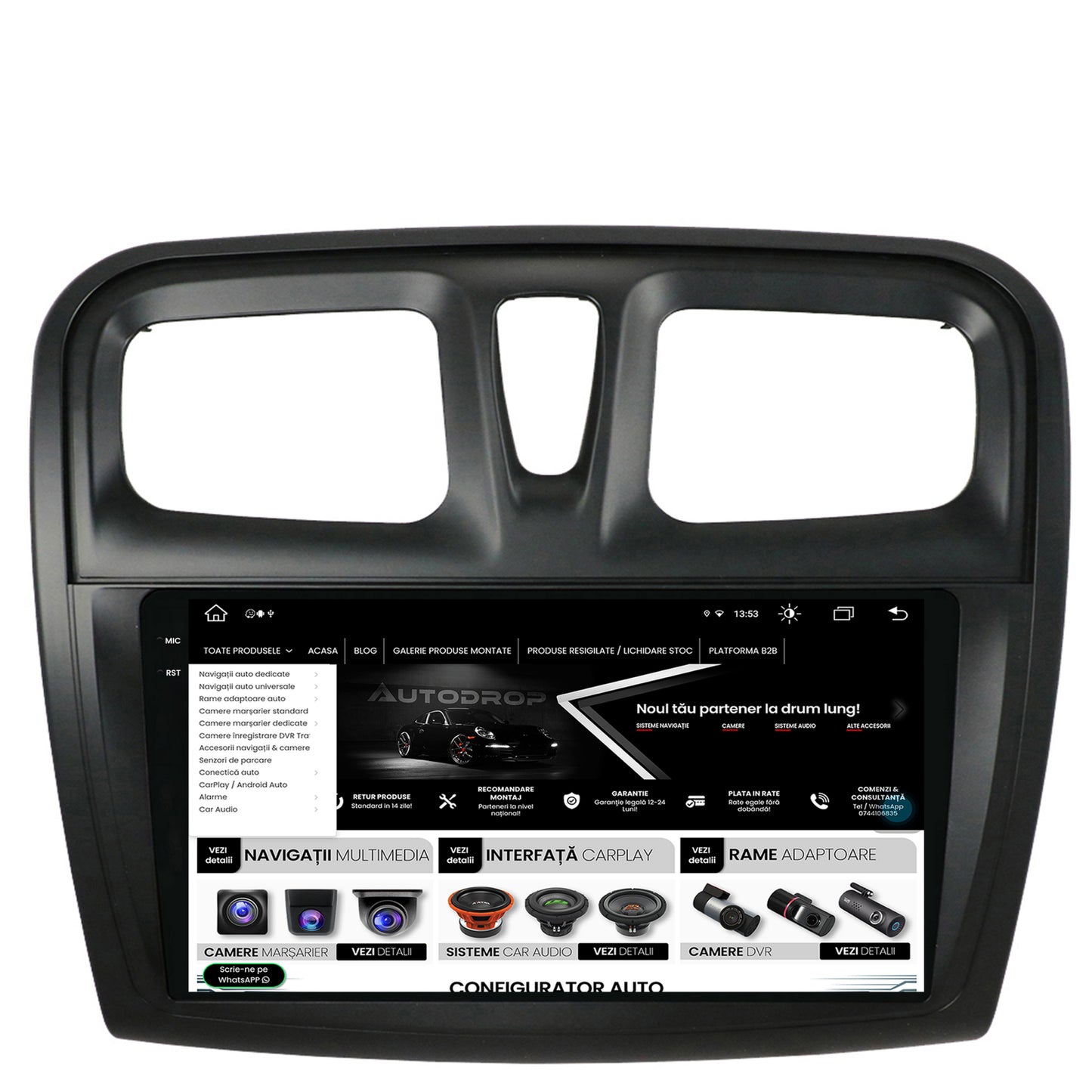 Navigatie Dacia Logan / Sandero, Android, V-Octacore / 4GB RAM + 64GB ROM, 9.5 Inch - AD-BGV9004+AD-BGRKIT375