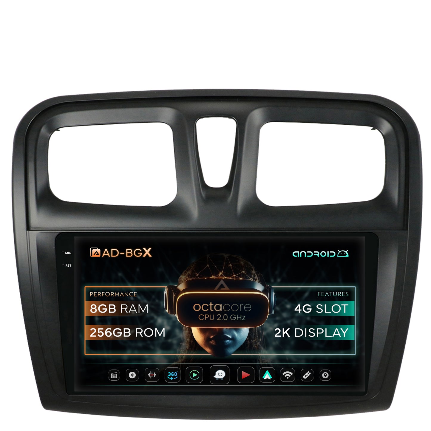 Navigatie Dacia Logan / Sandero, Android, X-Octacore / 8GB RAM + 256GB ROM, 9.5 Inch - AD-BGX9008+AD-BGRKIT375