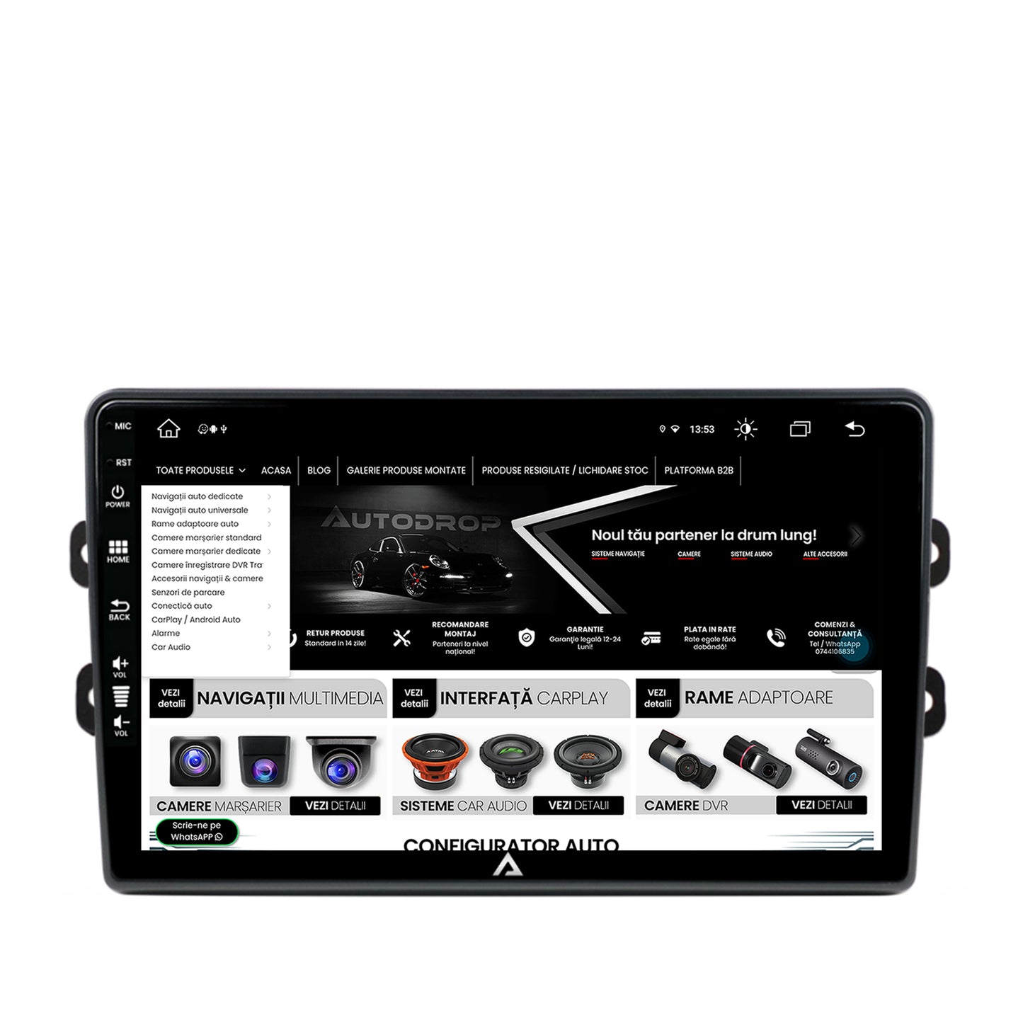 Navigatie Dacia/Renault, Android, Z-octacore / 8GB RAM + 256GB ROM, 9 Inch AD-BGZ9008+AD-BGRKIT383