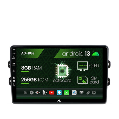Navigatie Dacia/Renault, Android, Z-octacore / 8GB RAM + 256GB ROM, 9 Inch AD-BGZ9008+AD-BGRKIT383