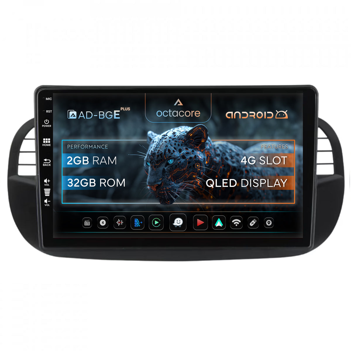Navigatie Fiat 500 (2007-2014), Android, E-Octacore / 2GB RAM + 32GB ROM, 9 Inch - AD-BGE9002+AD-BGRKIT362V3