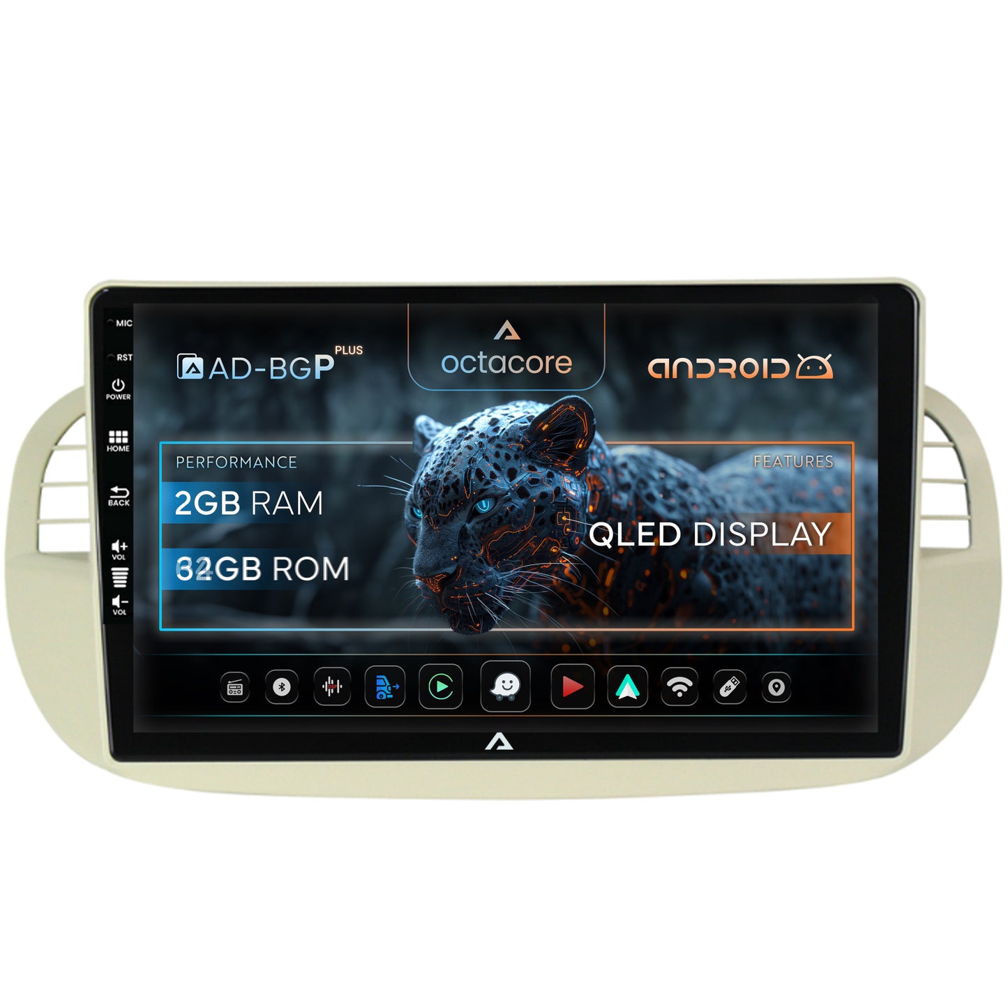 Navigatie Fiat 500 (2007-2014), Android, P-Octacore / 2GB RAM + 32GB ROM, 9 Inch - AD-BGP9002+AD-BGRKIT362V2