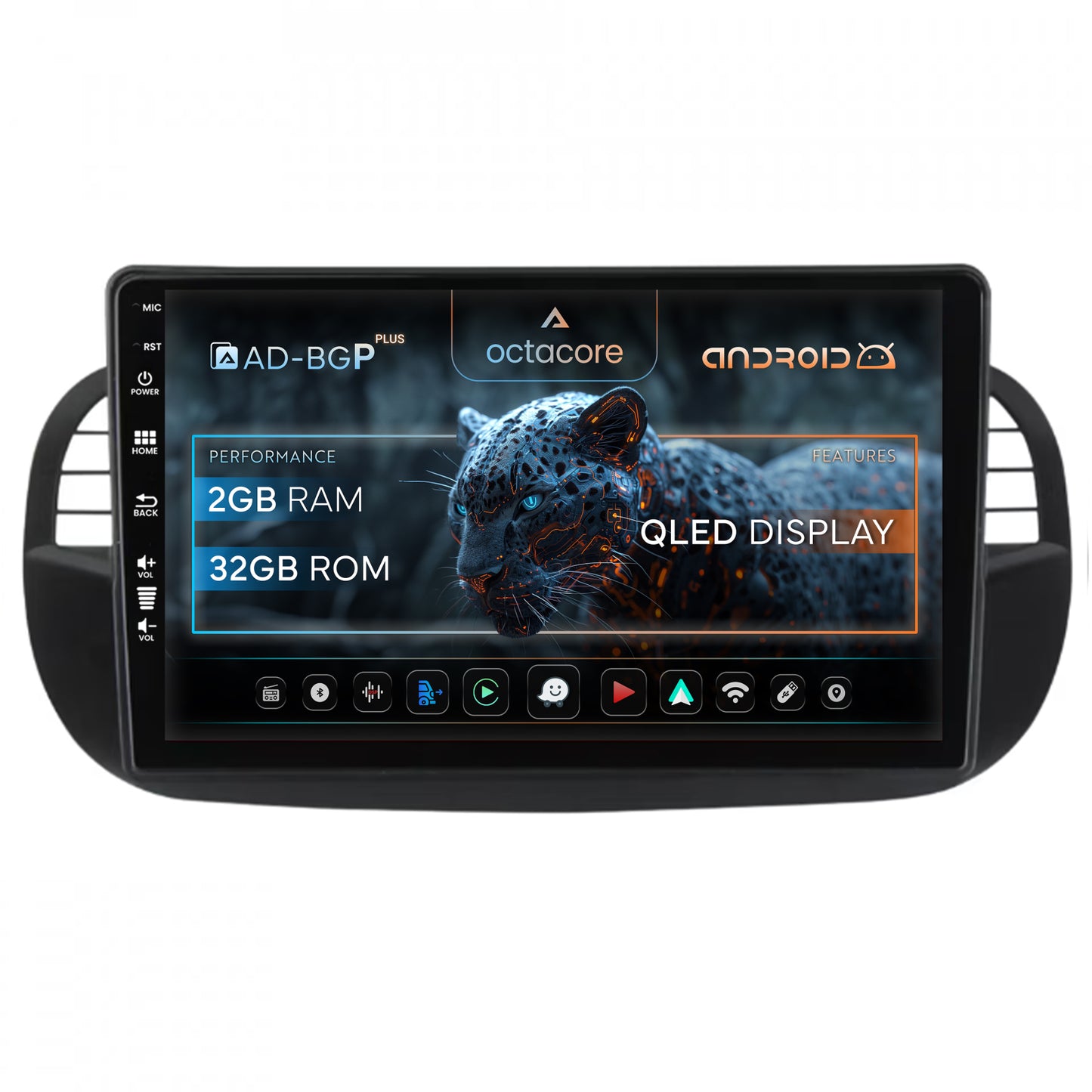 Navigatie Fiat 500 (2007-2014), Android, P-Octacore / 2GB RAM + 32GB ROM, 9 Inch - AD-BGP9002+AD-BGRKIT362V3