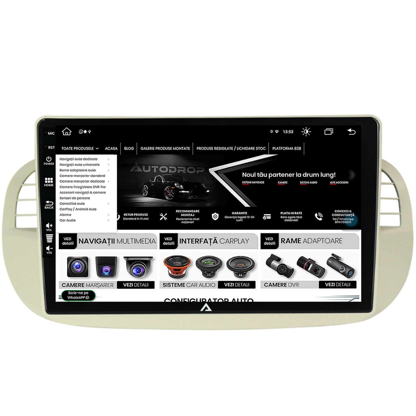 Navigatie Fiat 500 (2007-2014), Android, Z-Octacore / 8GB RAM + 256GB ROM, 9 Inch - AD-BGZ9008+AD-BGRKIT362V2
