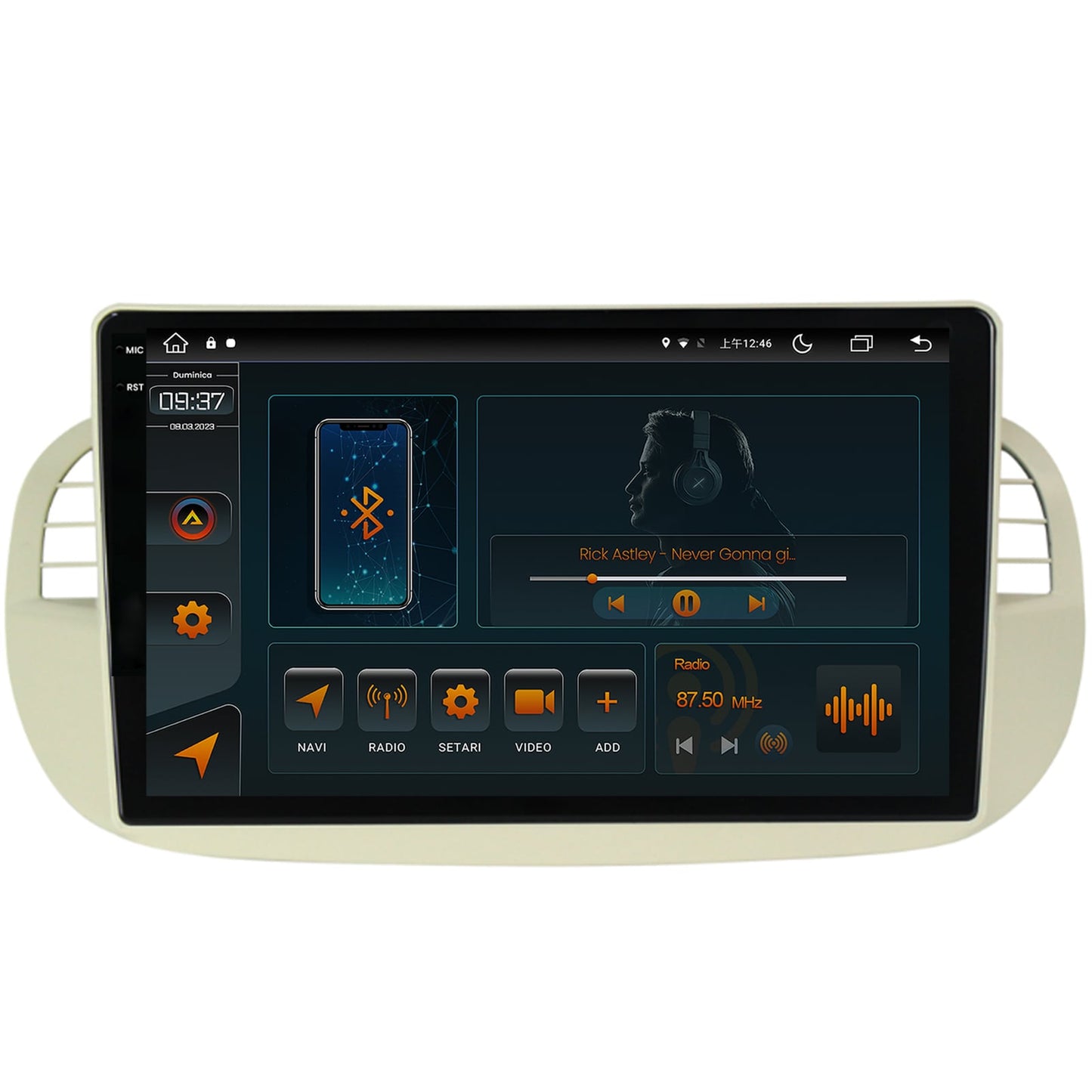 Navigatie Fiat 500 (2007-2014), Android, V-Octacore / 4GB RAM + 64GB ROM, 9.5 Inch - AD-BGV9004+AD-BGRKIT362V2