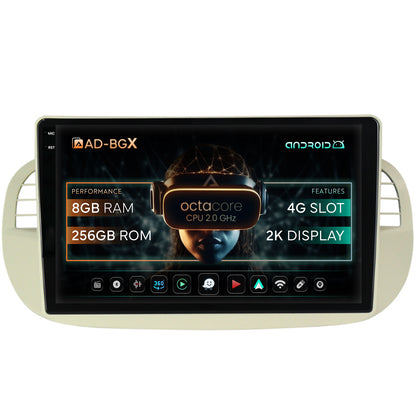 Navigatie Fiat 500 (2007-2014), Android, X-Octacore / 8GB RAM + 256GB ROM, 9.5 Inch - AD-BGX9008+AD-BGRKIT362V2