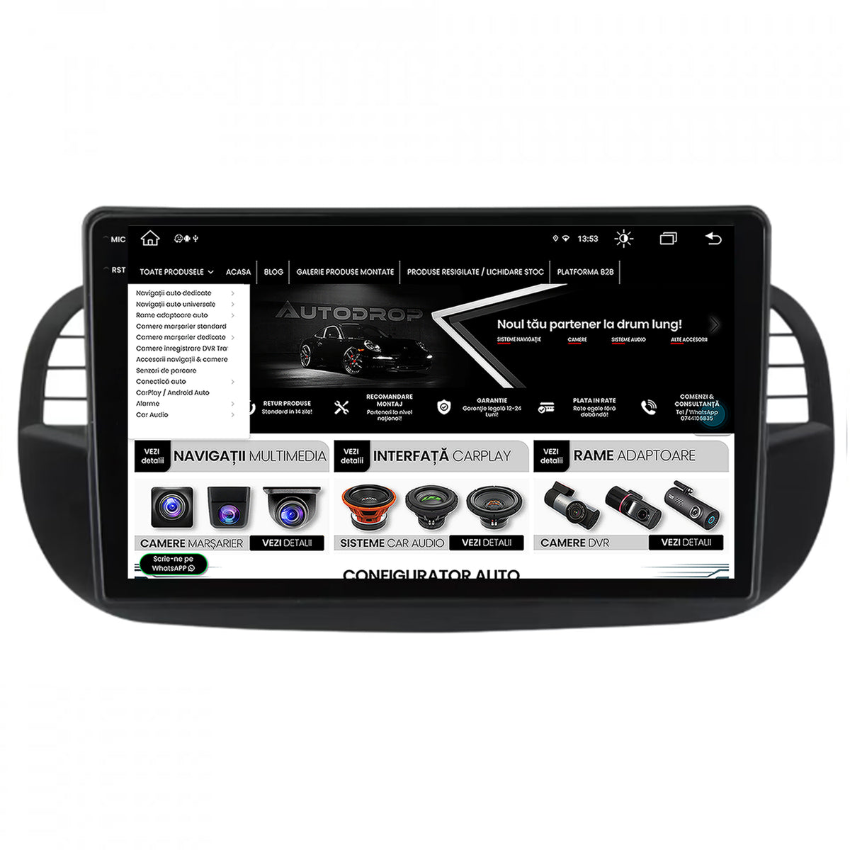 Navigatie Fiat 500 (2007-2014), Android, X-Octacore / 8GB RAM + 256GB ROM, 9.5 Inch - AD-BGX9008+AD-BGRKIT362V3
