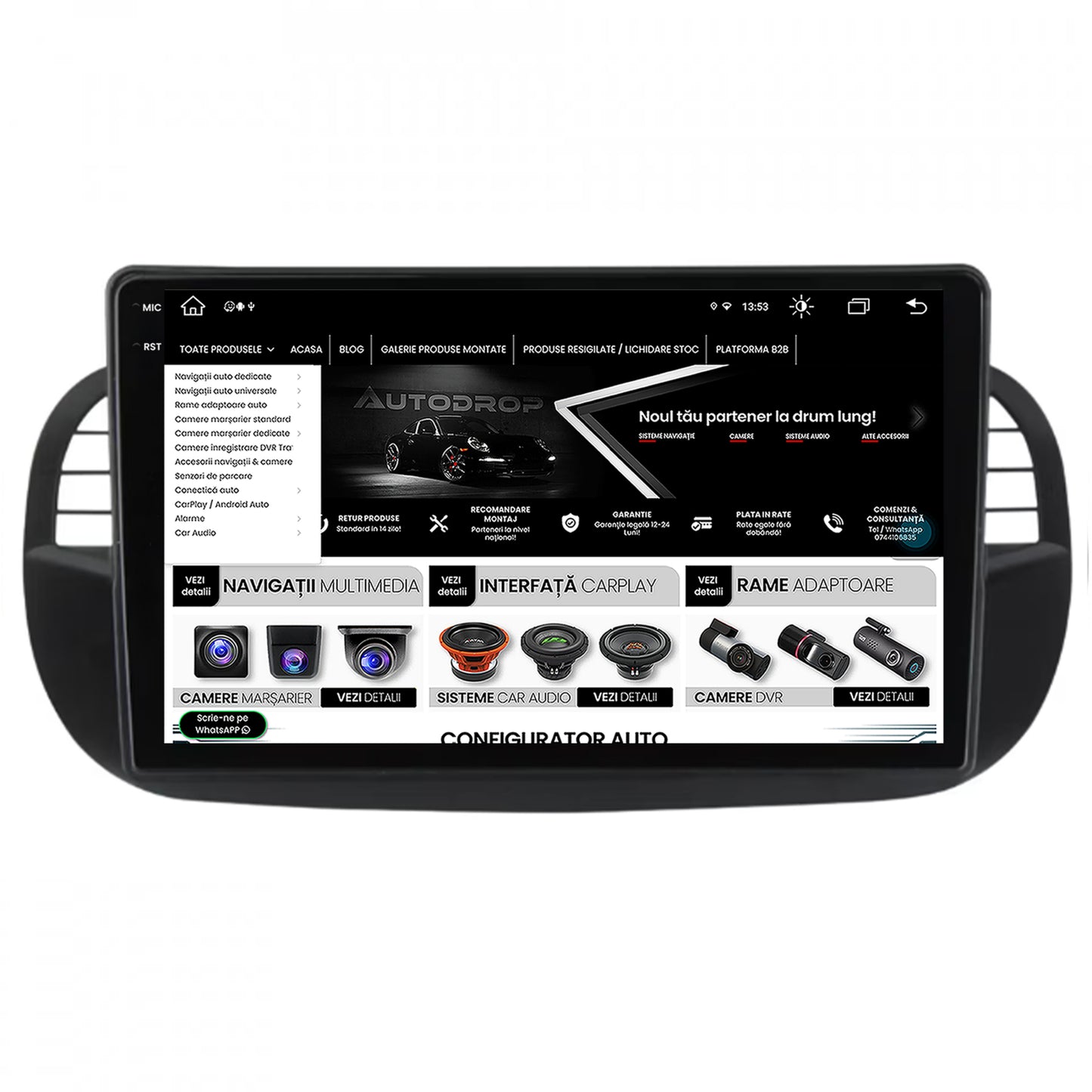 Navigatie Fiat 500 (2007-2014), Android, X-Octacore / 8GB RAM + 256GB ROM, 9.5 Inch - AD-BGX9008+AD-BGRKIT362V3