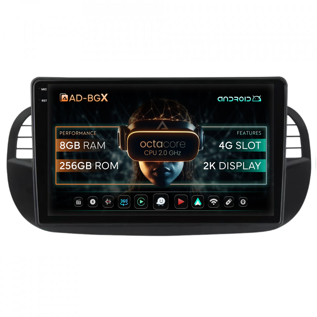 Navigatie Fiat 500 (2007-2014), Android, X-Octacore / 8GB RAM + 256GB ROM, 9.5 Inch - AD-BGX9008+AD-BGRKIT362V3