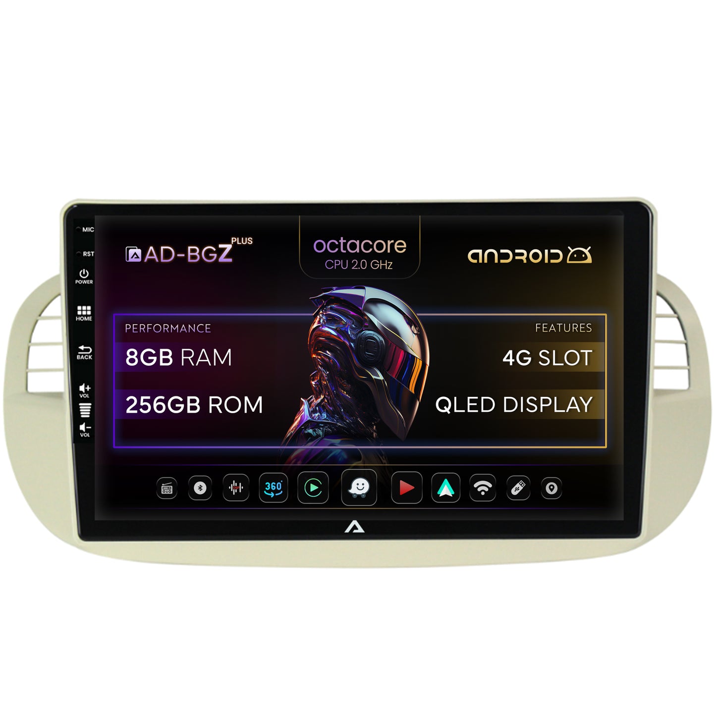 Navigatie Fiat 500 (2007-2014), Android, Z-Octacore / 8GB RAM + 256GB ROM, 9 Inch - AD-BGZ9008+AD-BGRKIT362V2