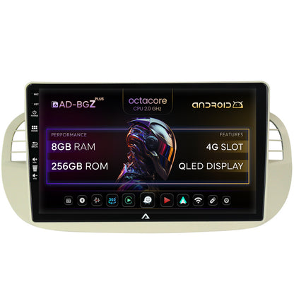Navigatie Fiat 500 (2007-2014), Android, Z-Octacore / 8GB RAM + 256GB ROM, 9 Inch - AD-BGZ9008+AD-BGRKIT362V2