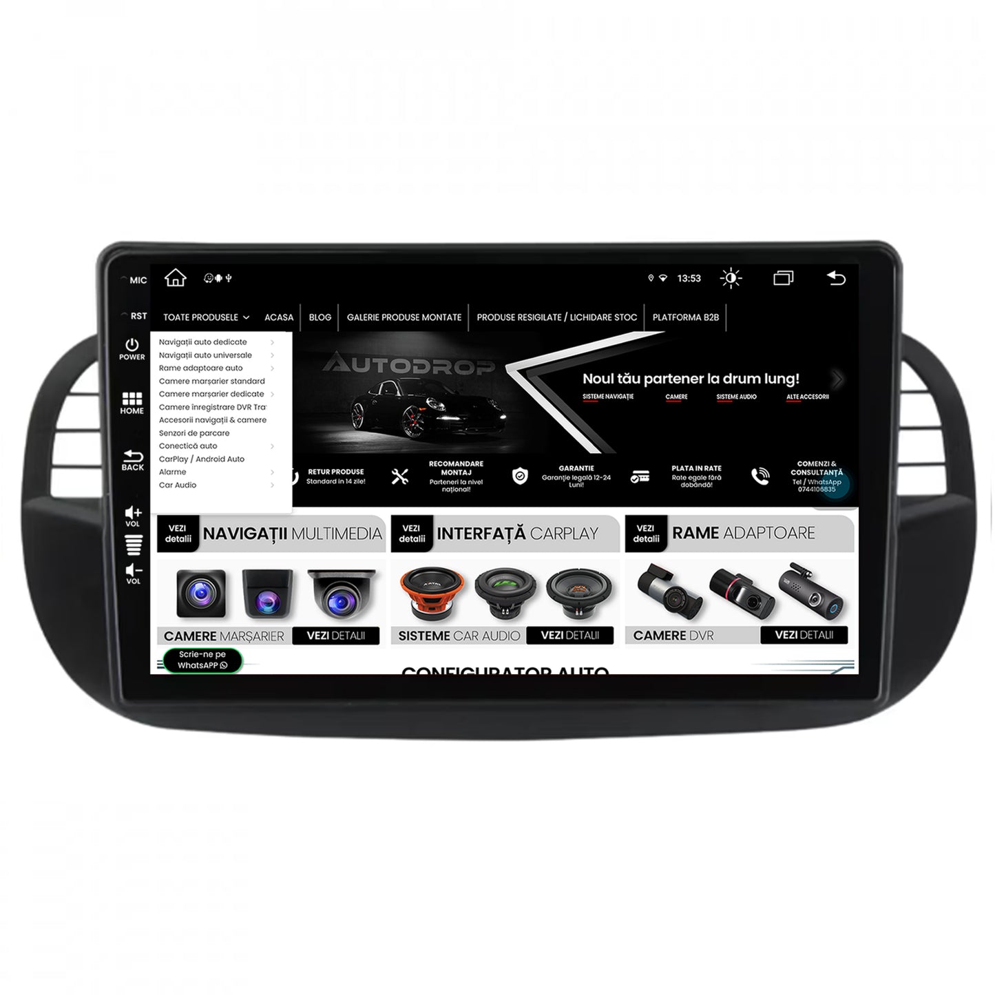 Navigatie Fiat 500 (2007-2014), Android, Z-Octacore / 8GB RAM + 256GB ROM, 9 Inch - AD-BGZ9008+AD-BGRKIT362V3