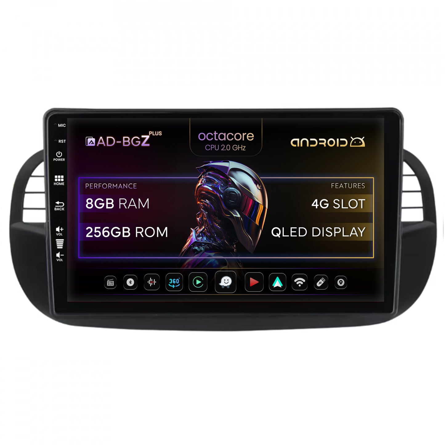 Navigatie Fiat 500 (2007-2014), Android, Z-Octacore / 8GB RAM + 256GB ROM, 9 Inch - AD-BGZ9008+AD-BGRKIT362V3