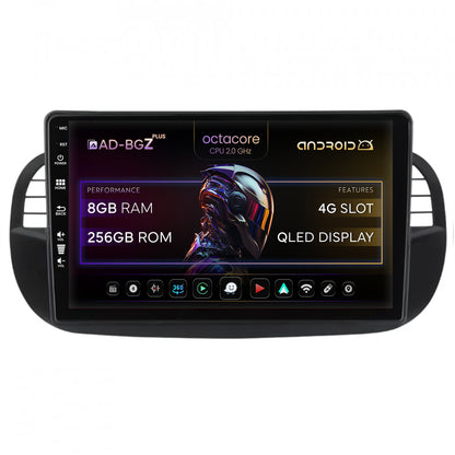 Navigatie Fiat 500 (2007-2014), Android, Z-Octacore / 8GB RAM + 256GB ROM, 9 Inch - AD-BGZ9008+AD-BGRKIT362V3