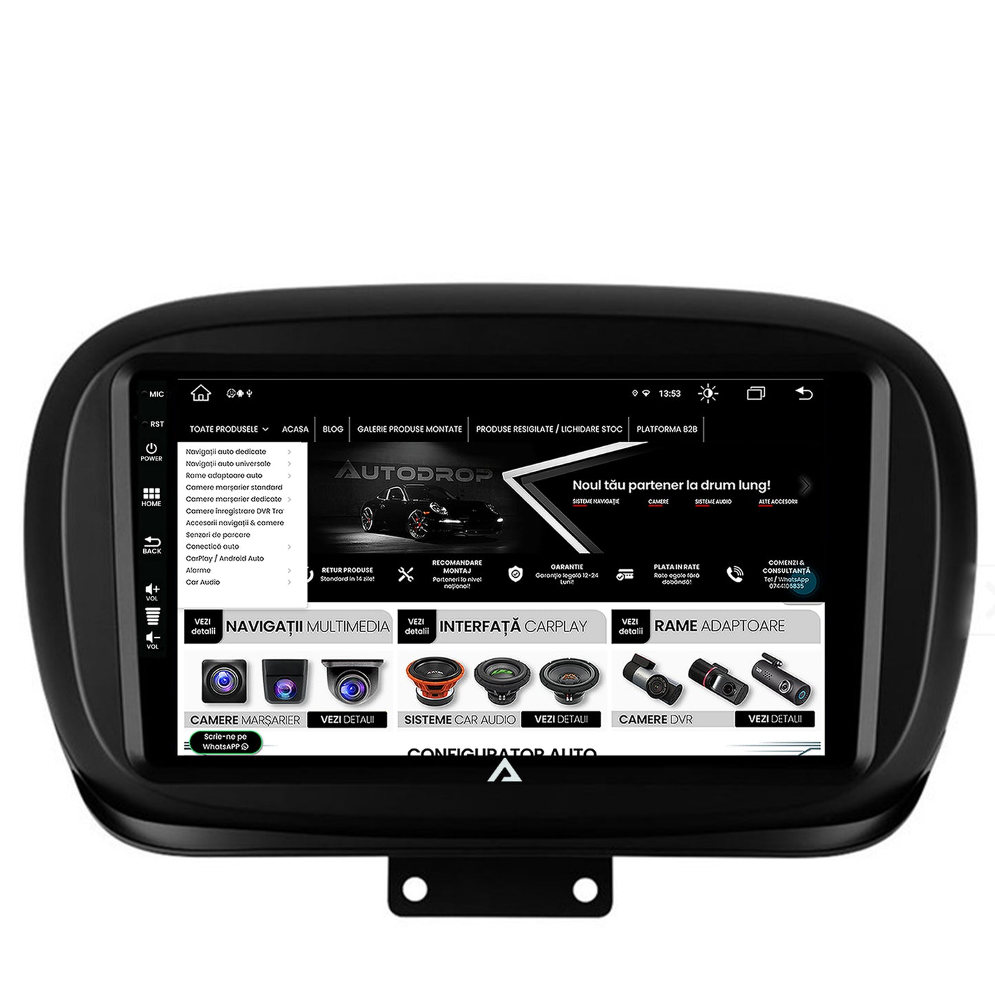Navigatie Fiat 500X (2014-2020), Android, Z-Octacore / 8GB RAM + 256GB ROM, 9 Inch - AD-BGZ9008+AD-BGRKIT362