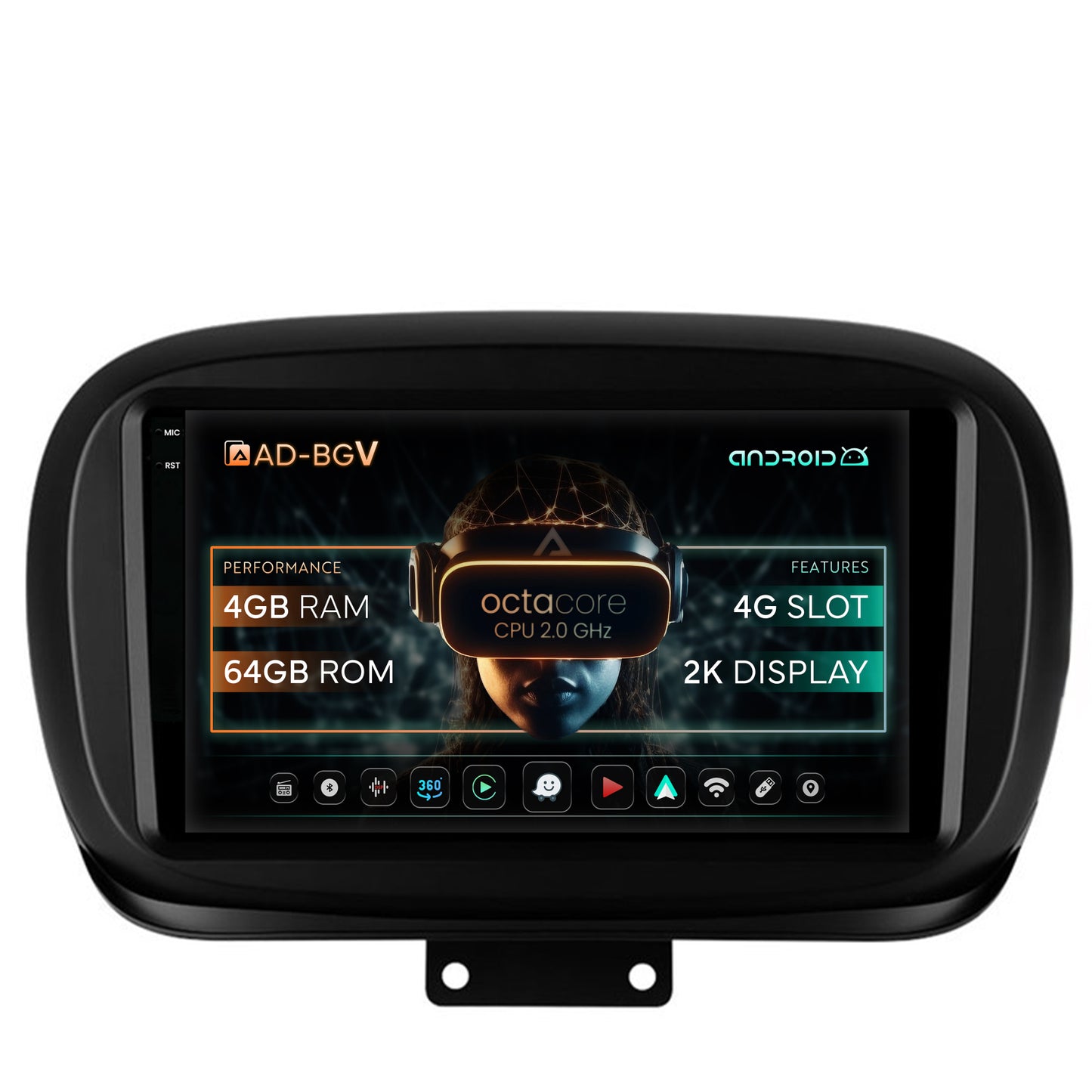 Navigatie Fiat 500X (2014-2020), Android, V-Octacore / 4GB RAM + 64GB ROM, 9.5 Inch - AD-BGV9004+AD-BGRKIT362