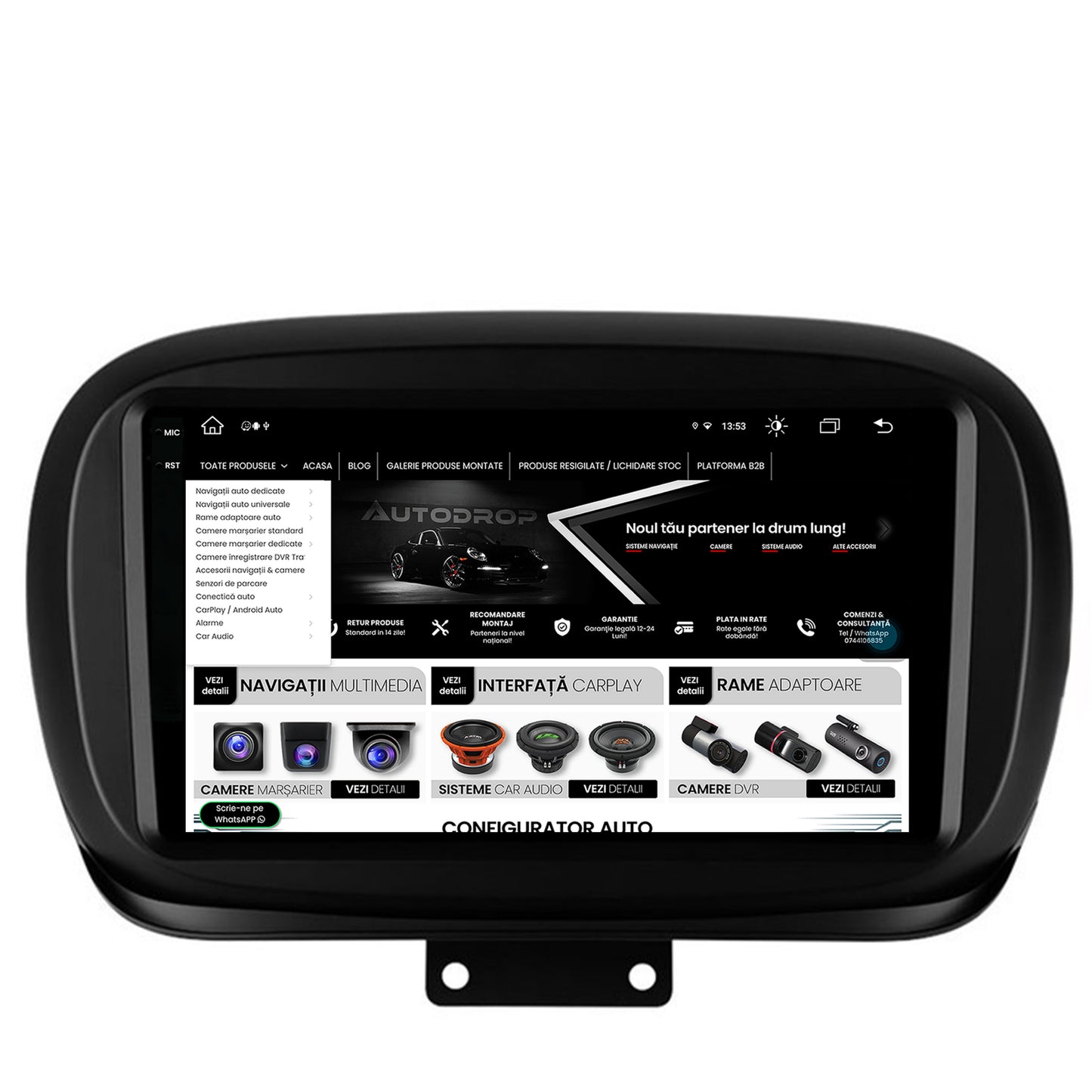 Navigatie Fiat 500X (2014-2020), Android, V-Octacore / 4GB RAM + 64GB ROM, 9.5 Inch - AD-BGV9004+AD-BGRKIT362