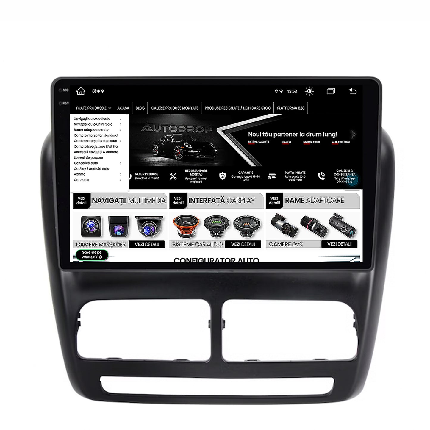Navigatie Fiat Doblo (2010-2015), Android, V-Octacore / 4GB RAM + 64GB ROM, 10.36 Inch - AD-BGV10004+AD-BGRKIT358