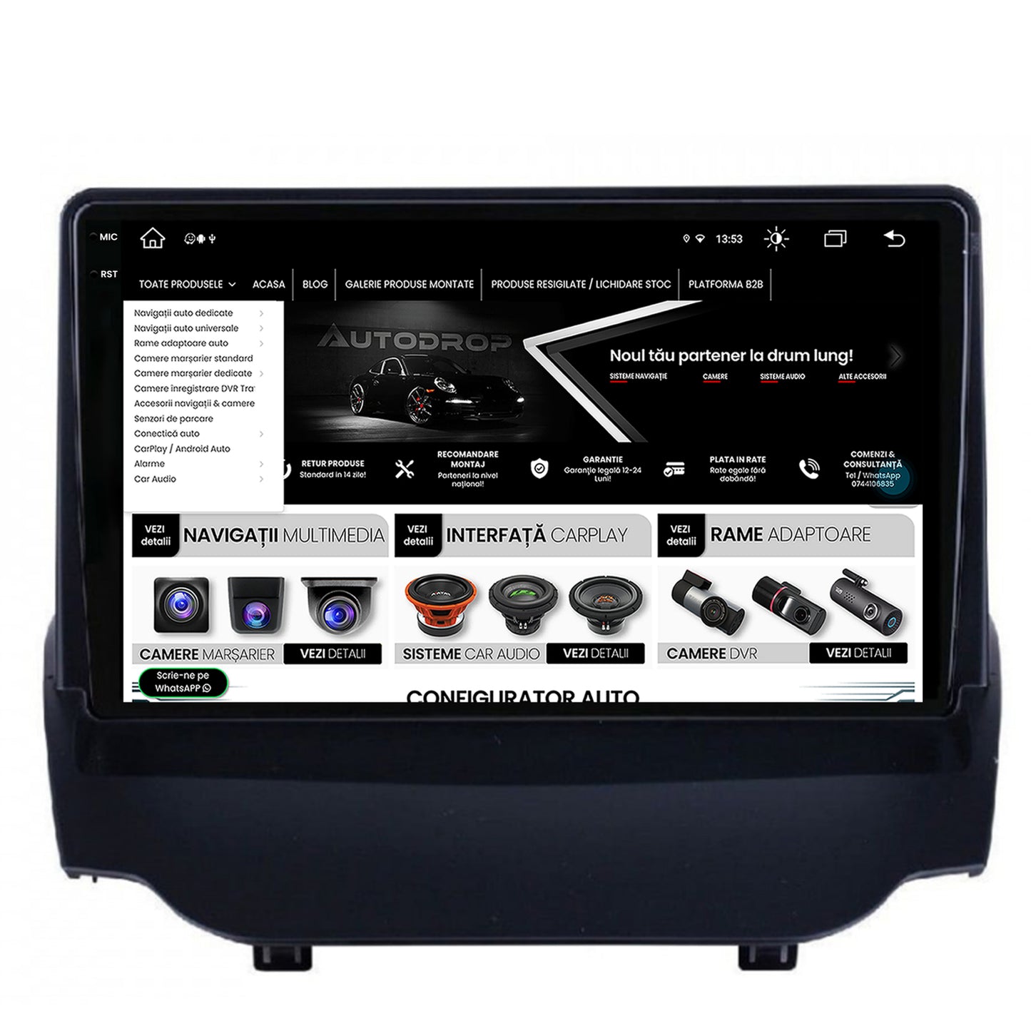 Navigatie Ford EcoSport (2013-2016) Android, V-Octacore / 4GB RAM + 64GB ROM, 9.5 Inch - AD-BGV9004+BGRKIT118