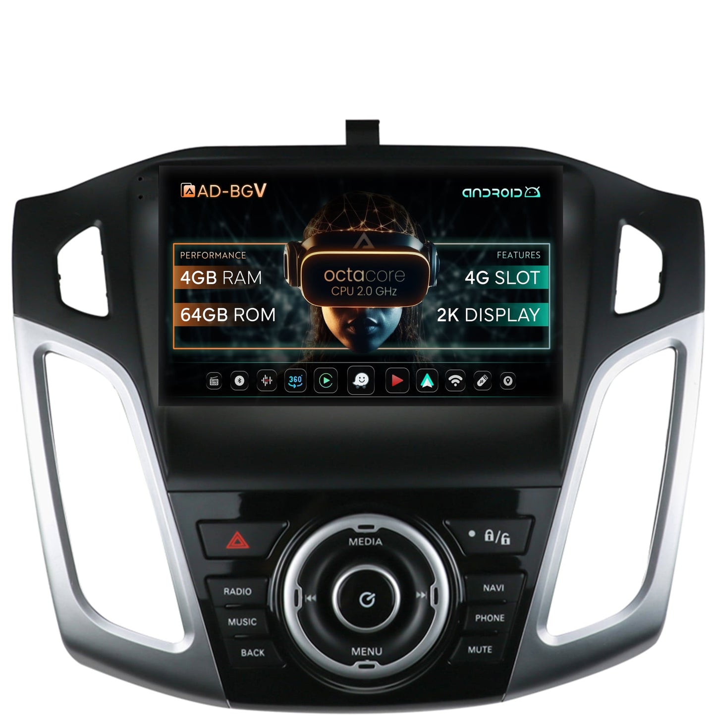 Navigatie Ford Focus 3 (2011-2019), Android, V-Octacore / 4GB RAM + 64GB ROM, 9.5 Inch - AD-BGV9004+AD-BGRKIT144