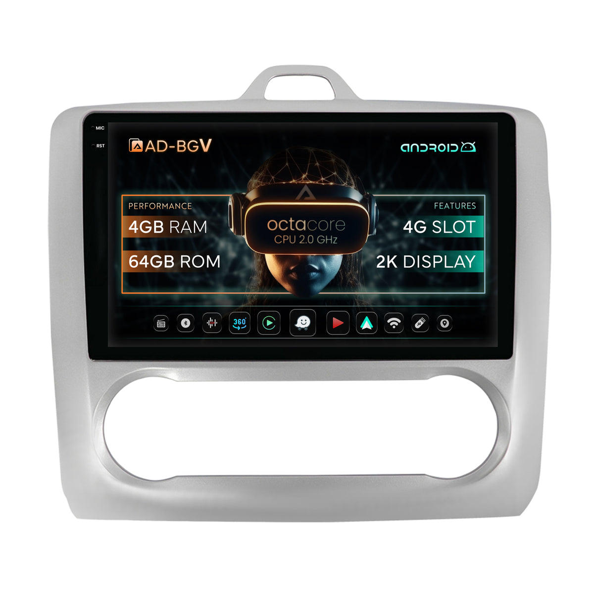 Navigatie Ford Focus MK2 (2004-2011), Clima automata, Android, V-Octacore / 4GB RAM + 64GB ROM, 9.5 Inch - AD-BGV9004+AD-BGRKIT117
