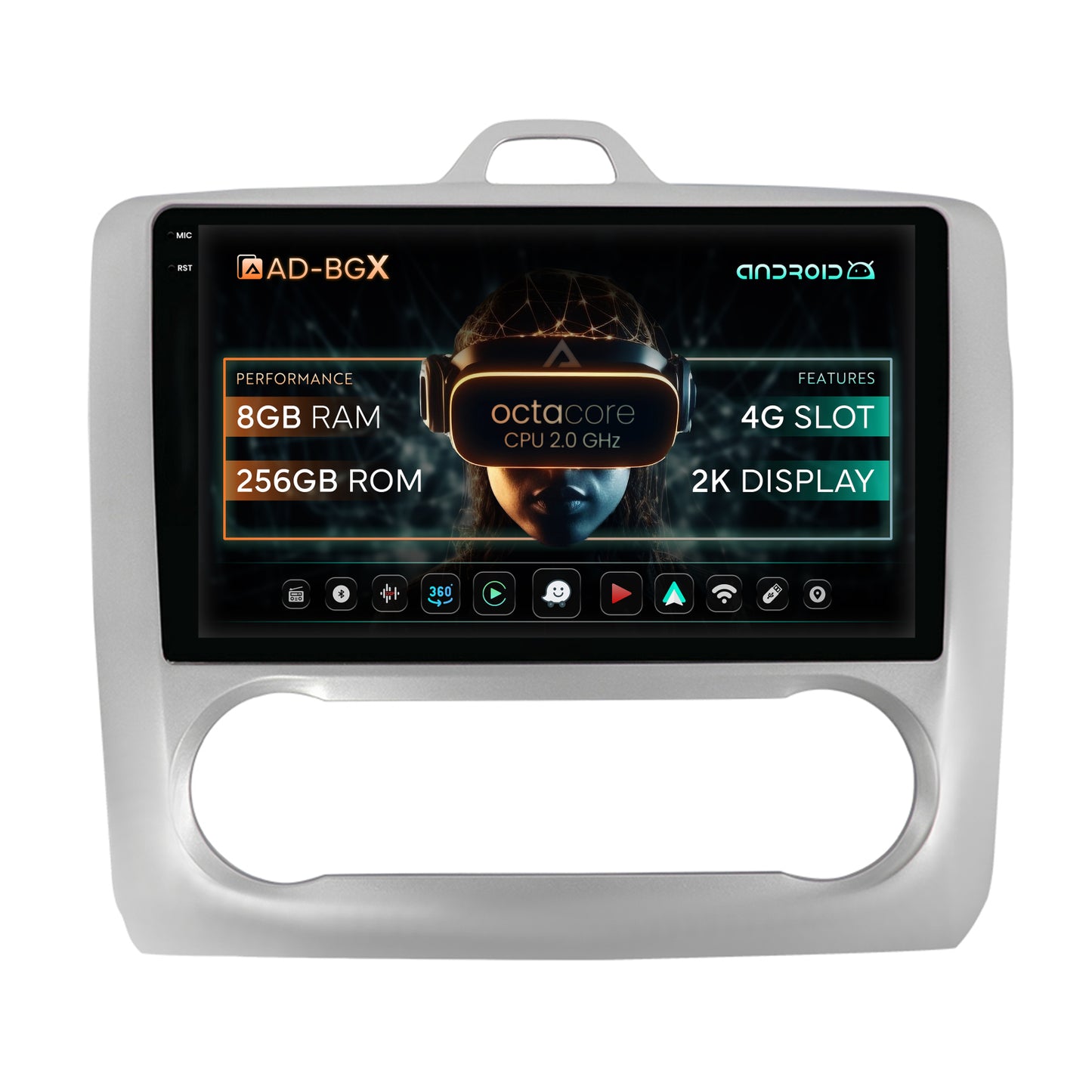 Navigatie Ford Focus MK2 (2004-2011), Clima automata, Android, X-Octacore / 8GB RAM + 256GB ROM, 9.5 Inch - AD-BGX9008+AD-BGRKIT117