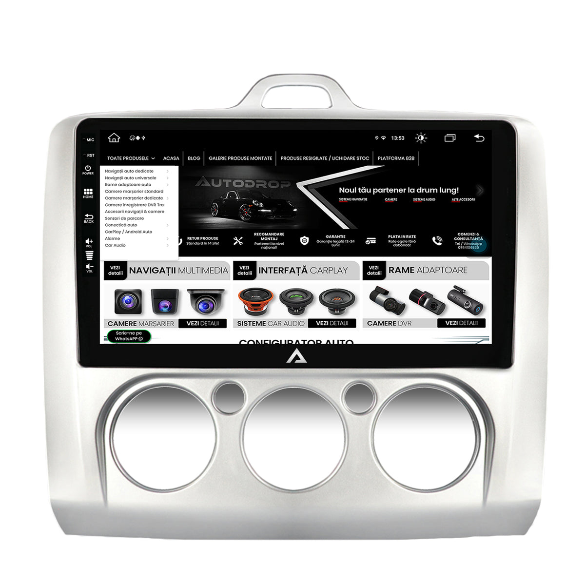 Navigatie Ford Focus MK2 (2004-2011), Clima manuala, Android, Z-Octacore / 8GB RAM + 256GB ROM, 9 Inch - AD-BGZ9008+AD-BGRKIT112