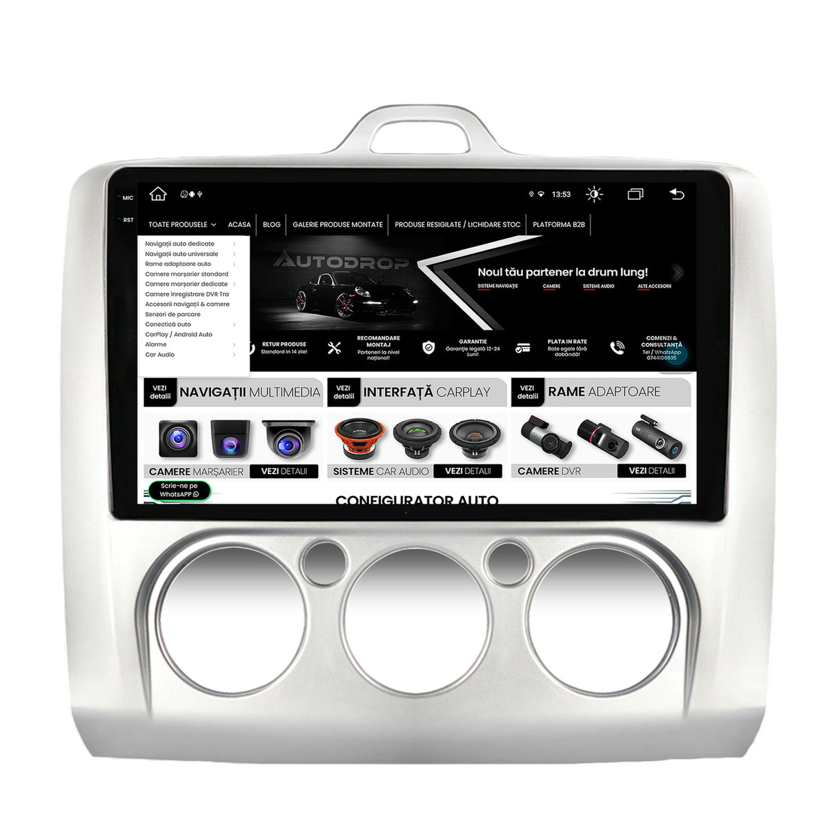 Navigatie Ford Focus MK2 (2004-2011), Clima manuala, Android, X-Octacore / 8GB RAM + 256GB ROM, 9.5 Inch - AD-BGX9008+AD-BGRKIT112