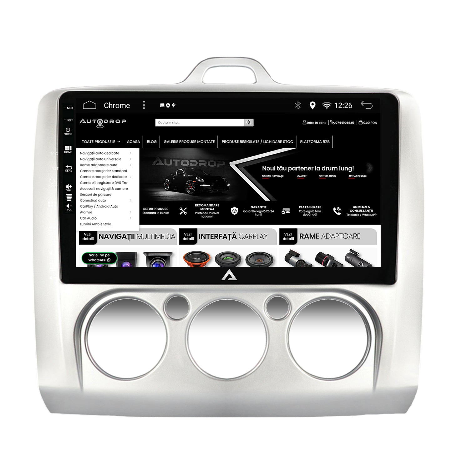 Navigatie Ford Focus MK2 (2004-2011), Clima Manuala, Android, A-Octacore / 4GB RAM + 64GB ROM, 9 Inch - AD-BGA9004+AD-BGRKIT112