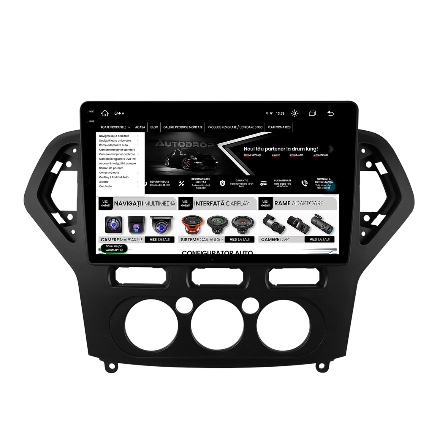 Navigatie Ford Mondeo (2007-2010) Clima Manuala, Android, X-Octacore / 8GB RAM + 256GB ROM, 10.36 Inch - AD-BGX10008+AD-BGRKIT126