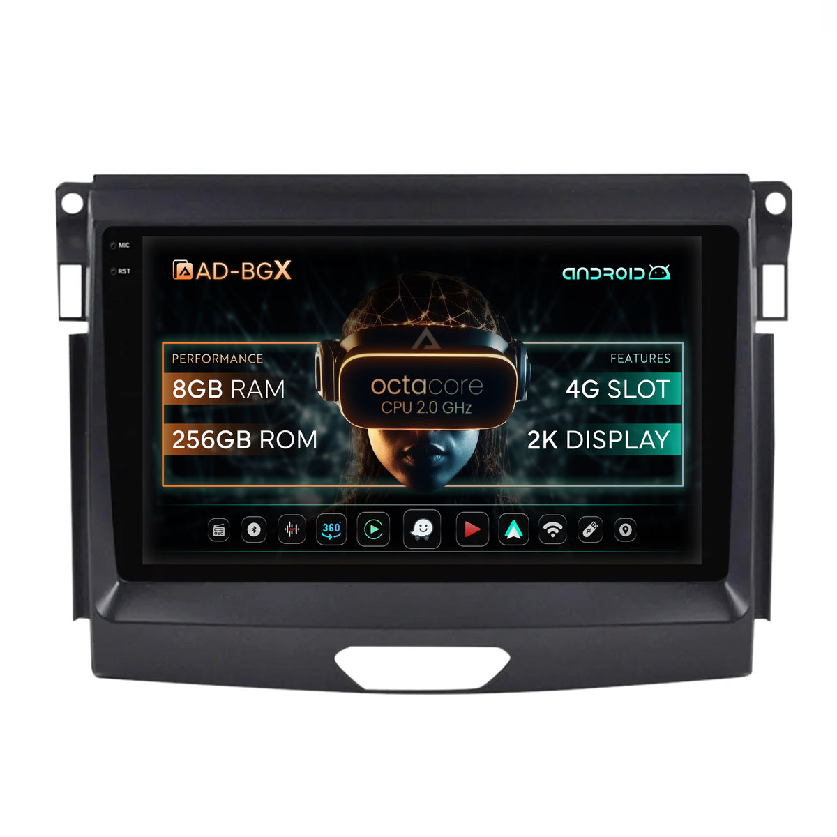 Navigatie Ford Ranger (2015-2020), Android, X-Octacore / 8GB RAM + 256GB ROM, 9.5 Inch - AD-BGX9008+AD-BGRKIT120