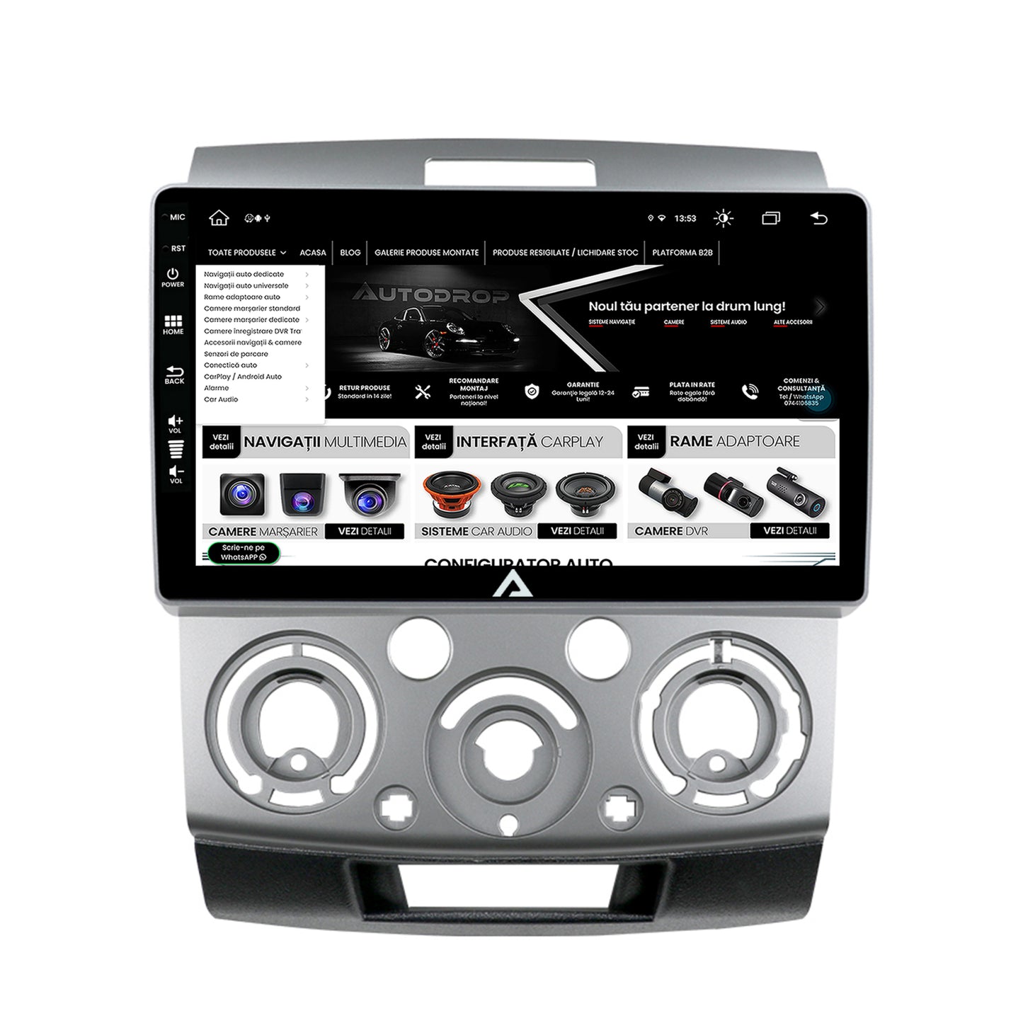 Navigatie Ford Ranger / Mazda BT50 (2007-2012), Android, Z-Octacore / 8GB RAM + 256GB ROM, 9 Inch - AD-BGZ9008+AD-BGRKIT136