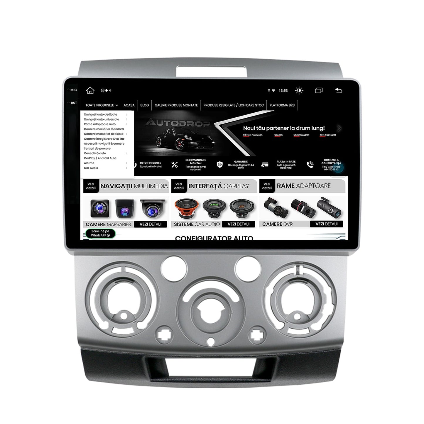 Navigatie Ford Ranger / Mazda BT50 (2007-2012), Android, V-Octacore / 4GB RAM + 64GB ROM, 9.5 Inch - AD-BGV9004+AD-BGRKIT136