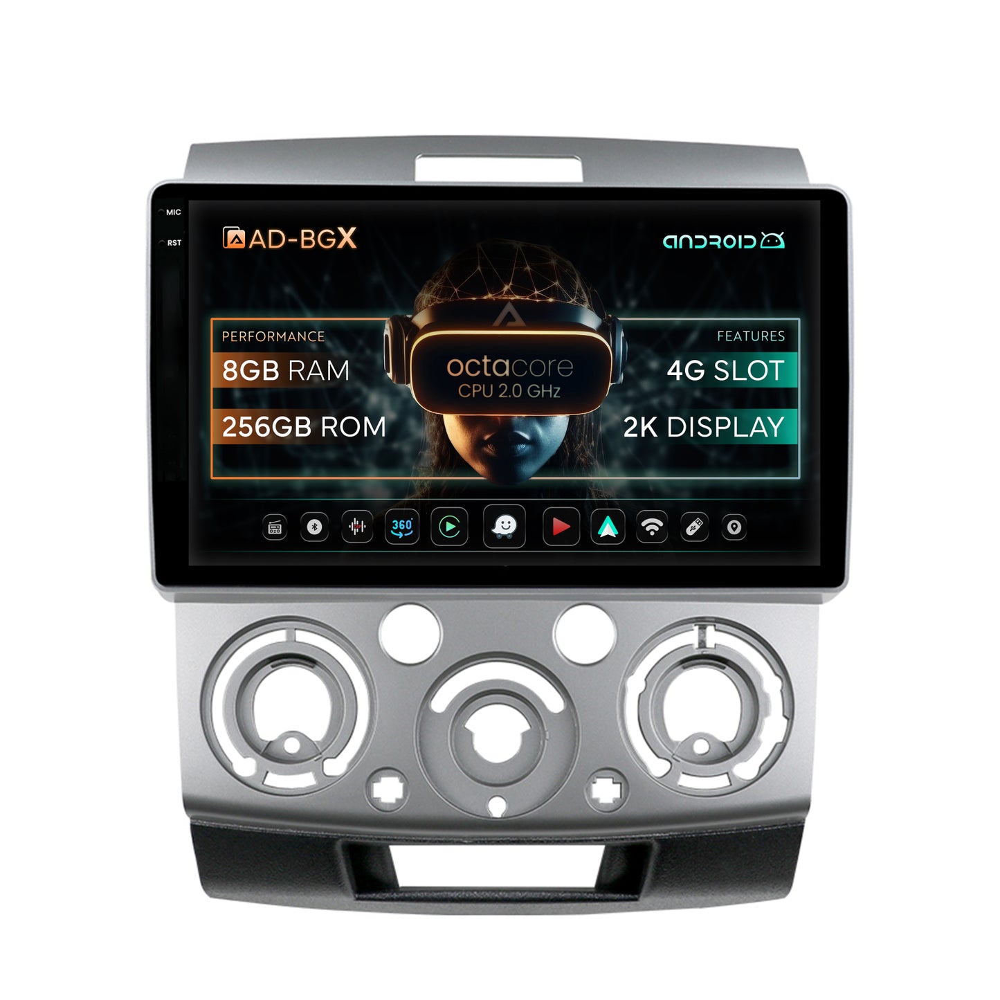 Navigatie Ford Ranger / Mazda BT50 (2007-2012), Android, X-Octacore / 8GB RAM + 256GB ROM, 9.5 Inch - AD-BGX9008+AD-BGRKIT136