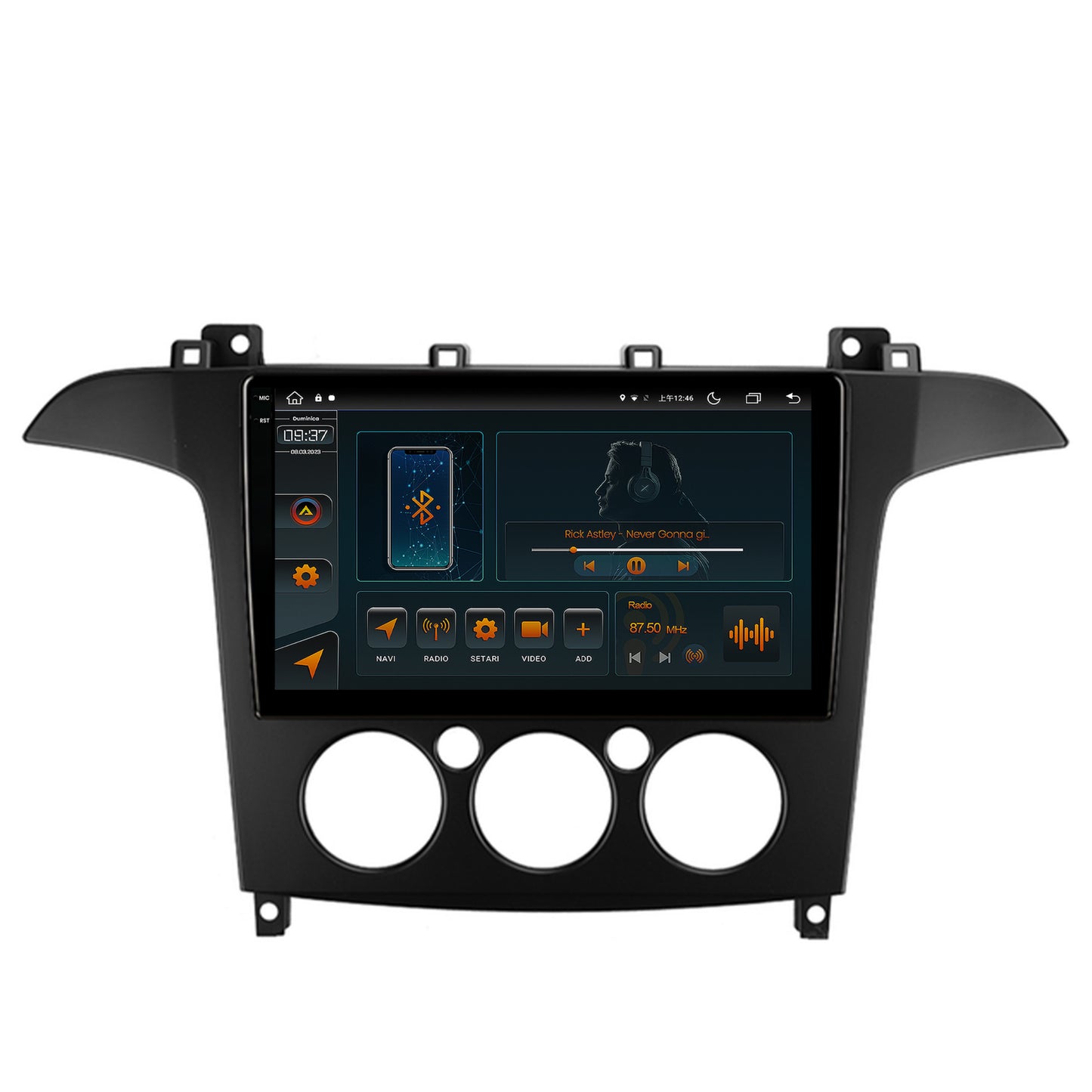Navigatie Ford S-MAX (2006-2015) Clima Manuala, Android, V-Octacore / 4GB RAM + 64GB ROM, 9.5 Inch - AD-BGV9004+AD-BGRKIT124