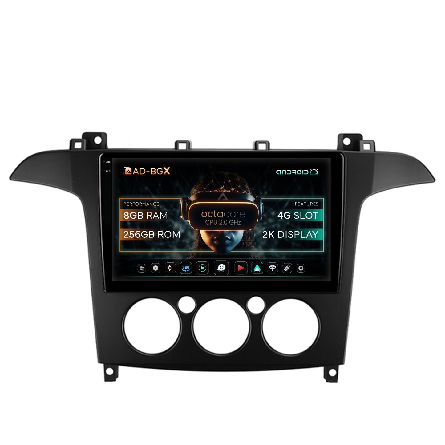 Navigatie Ford S-MAX (2006-2015) Clima Manuala, Android, X-Octacore / 8GB RAM + 256GB ROM, 9.5 Inch - AD-BGX9008+AD-BGRKIT124