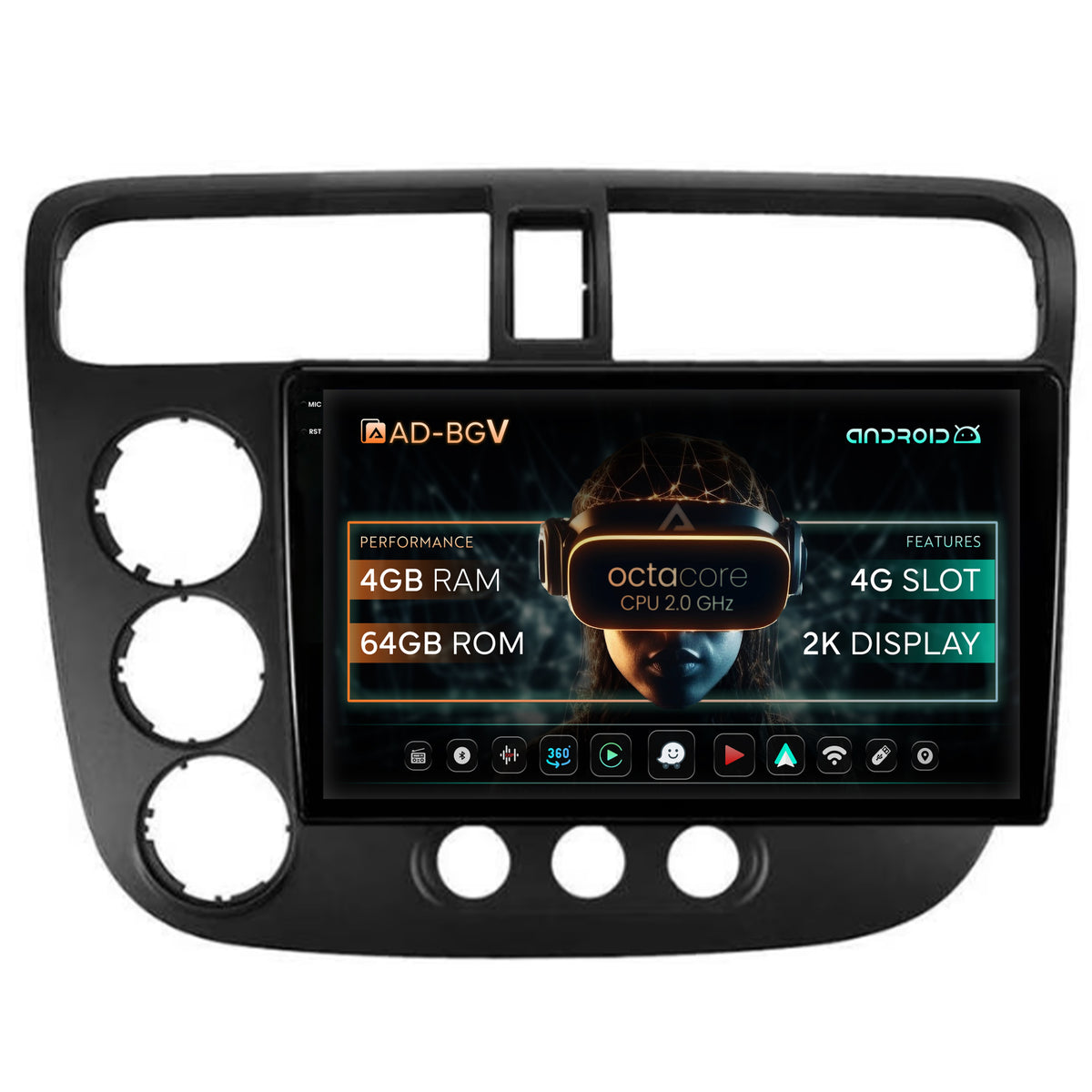 Navigatie Honda Civic (1998-2005), Android, V-Octacore / 4GB RAM + 64GB ROM, 9.5 Inch - AD-BGV9004+AD-BGRKIT018