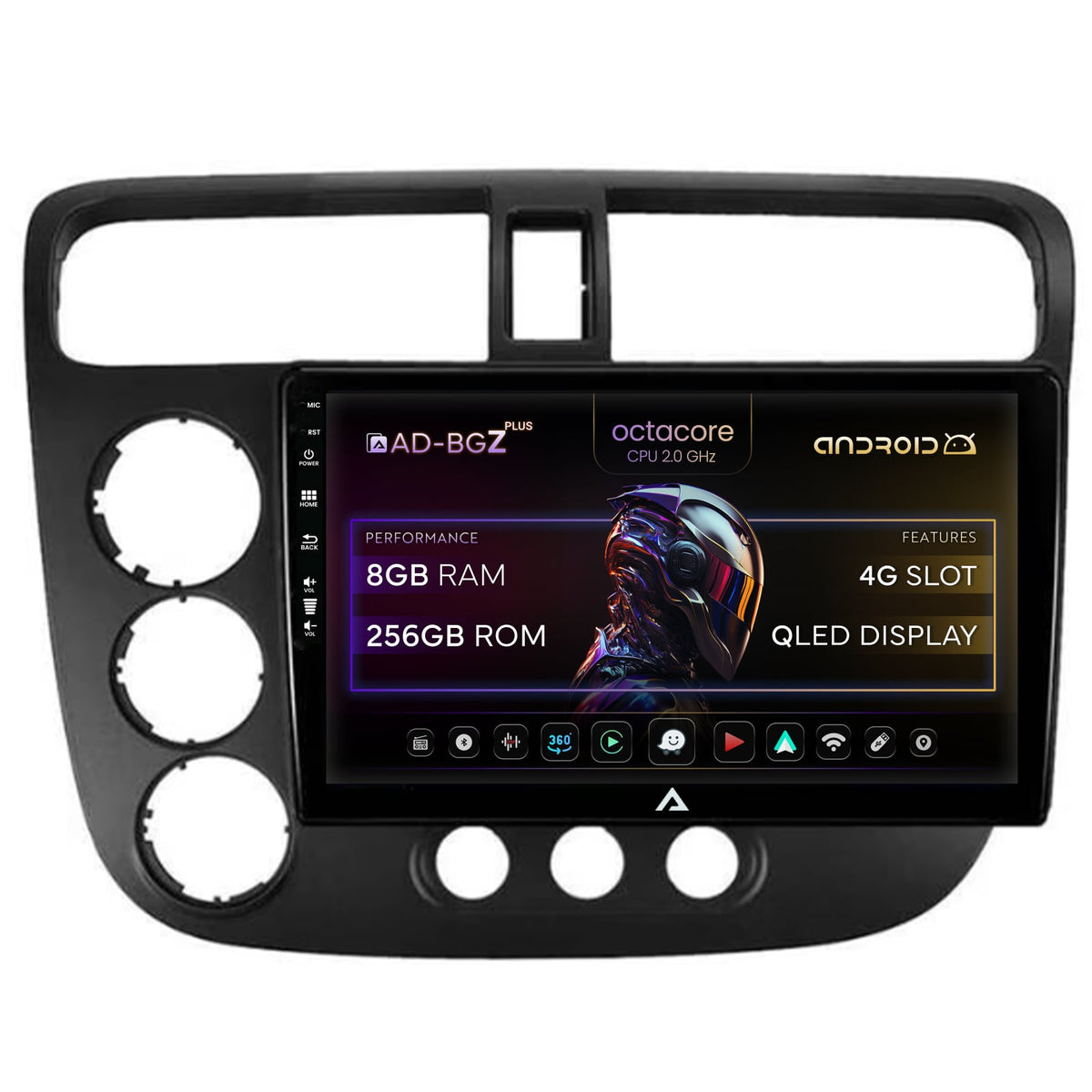 Navigatie Honda Civic (1998-2005), Android, Z-Octacore / 8GB RAM + 256GB ROM, 9 Inch - AD-BGZ9008+AD-BGRKIT018