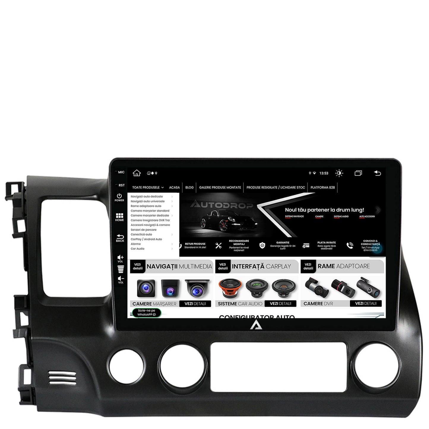 Navigatie Honda Civic (2005-2012), Android, Z-Octacore / 8GB RAM + 256GB ROM, 10.1 Inch - AD-BGZ10008+AD-BGRKIT008