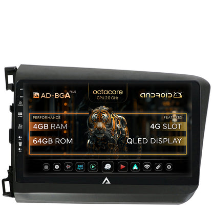 Navigatie Honda Civic (2012-2015), Android, A-Octacore / 4GB RAM + 64GB ROM, 9 Inch - AD-BGA9004+AD-BGRKIT007