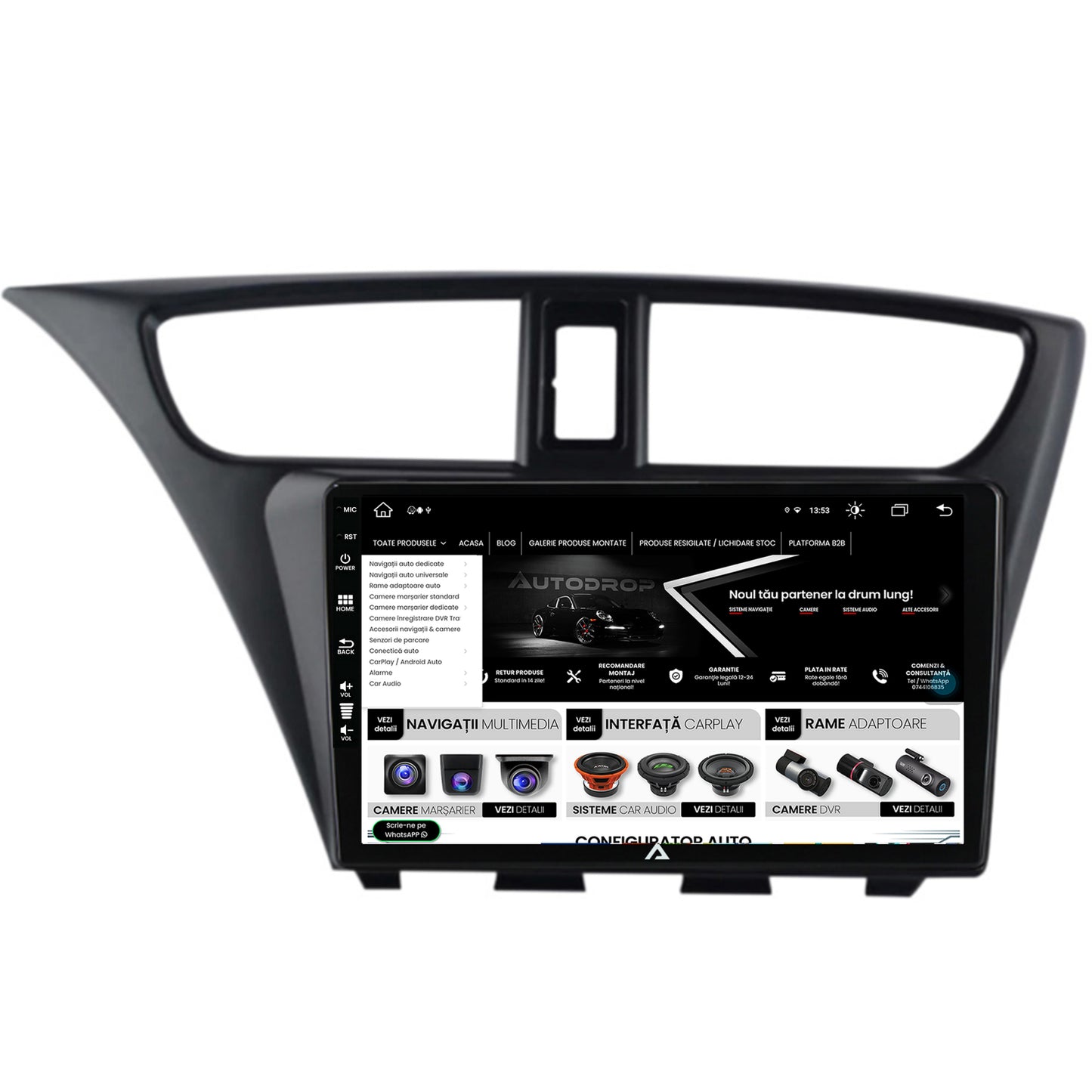 Navigatie Honda Civic Hatchback (2012-2015), Android, Z-Octacore / 8GB RAM + 256GB ROM, 9 Inch - AD-BGZ9008+AD-BGRKIT019