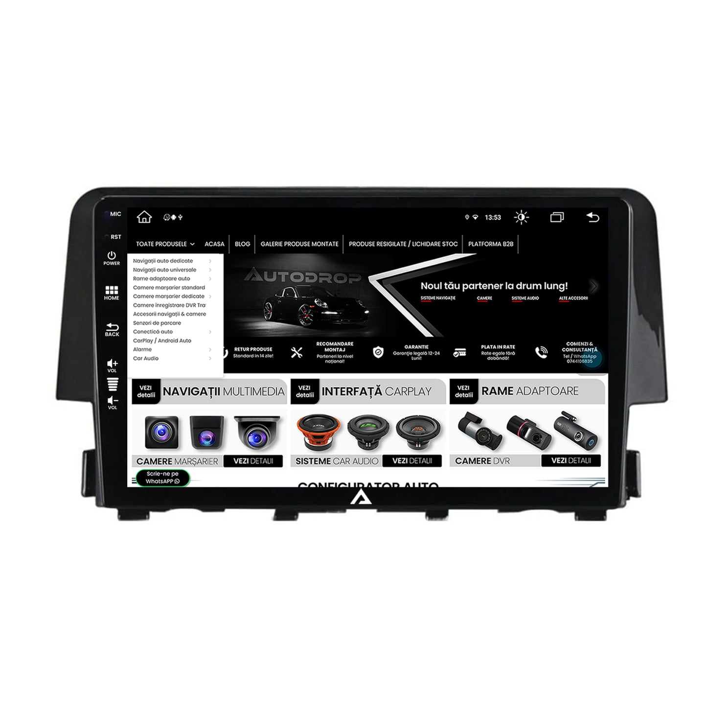 Navigatie Honda Civic X / Sedan (2015-2021), Android, Z-Octacore / 8GB RAM + 256GB ROM, 9 Inch - AD-BGZ9008+AD-BGRKIT004